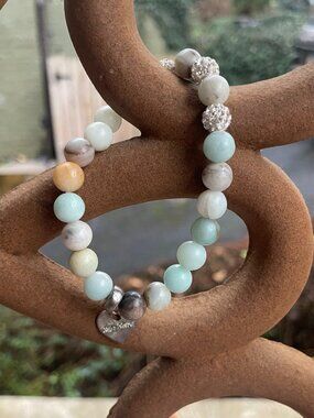 Amazonite stretch bead bracelet with a heart charm. Healing Bracelet 20 g
